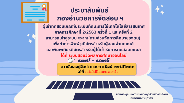 ผู้เข้าทดสอบเกณฑ์ประเมินทักษะการใช้เทคโนโลยีสารสนเทศ ภาคการศึกษาที่ 2/ ...